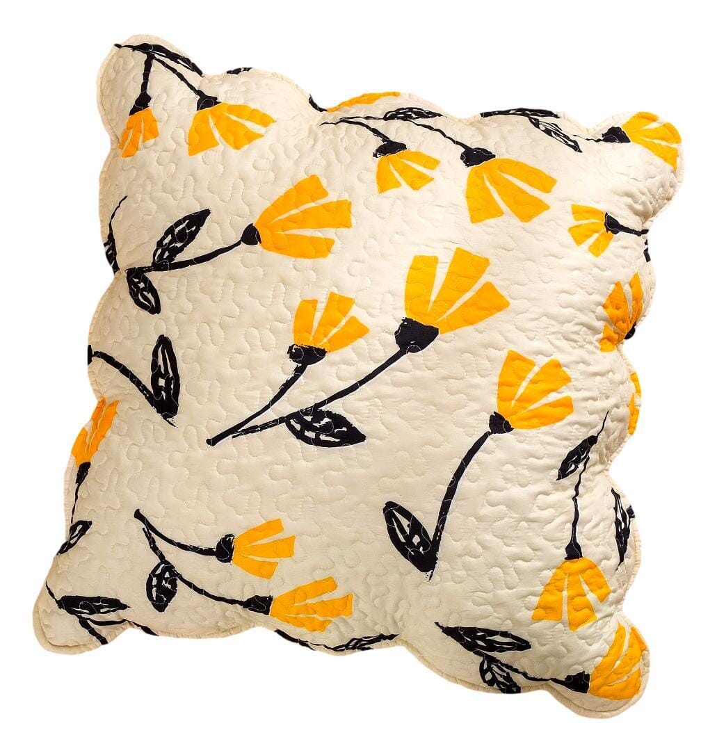 DaDa Bedding Yellow Fleur Floral Golden Orange Ivory Cream Scalloped Euro Pillow Sham Cover, 26" x 26" (18112) from DaDalogy Bedding Collection