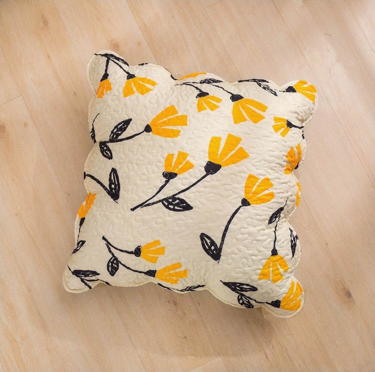 DaDa Bedding Yellow Fleur Floral Golden Orange Ivory Cream Scalloped Euro Pillow Sham Cover, 26" x 26" (18112) from DaDalogy Bedding Collection