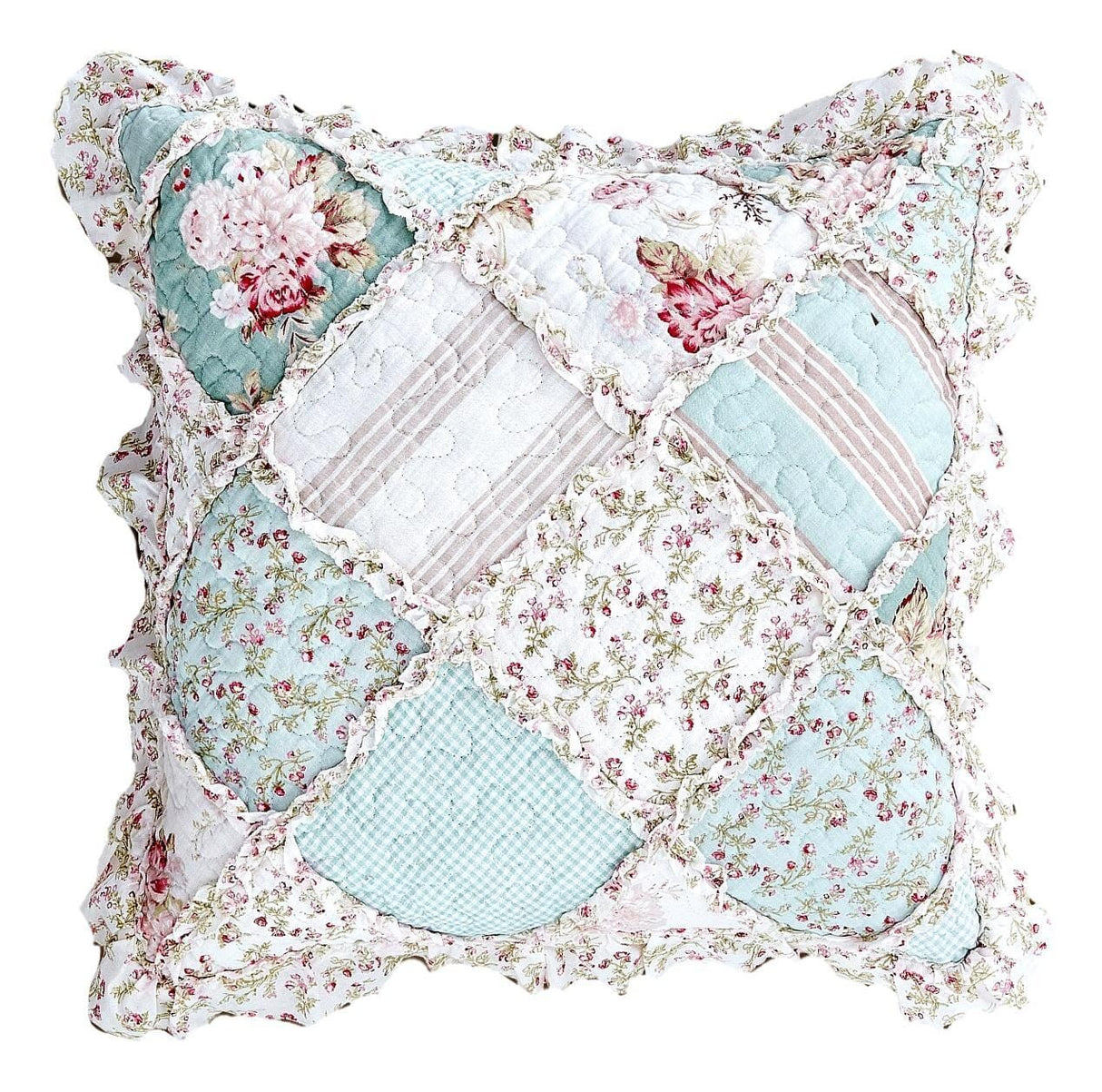 DaDa Bedding Set of 2-Pieces Hint of Mint Floral Patchwork Throw Pillow Covers, 18" x 18" (JHW3036) from DaDalogy Bedding Collection