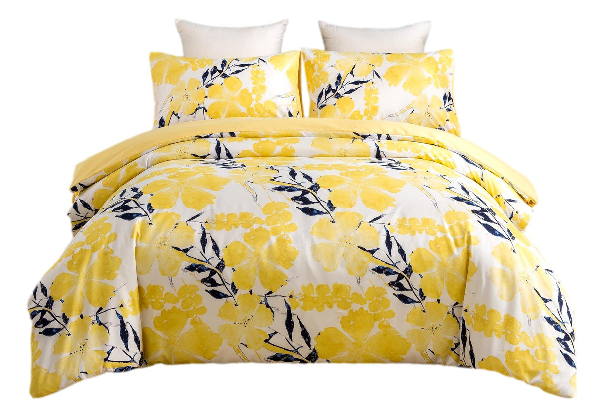 Tache Microfiber Watercolor Tropical Floral Yellow Blue Duvet Cover (JHW-841) from Tache Home Fashion