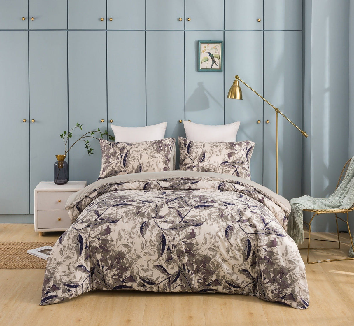 Tache Microfiber Abstract Wispy Leaf Taupe Grey Duvet Cover (JHW-843) from Tache Home Fashion