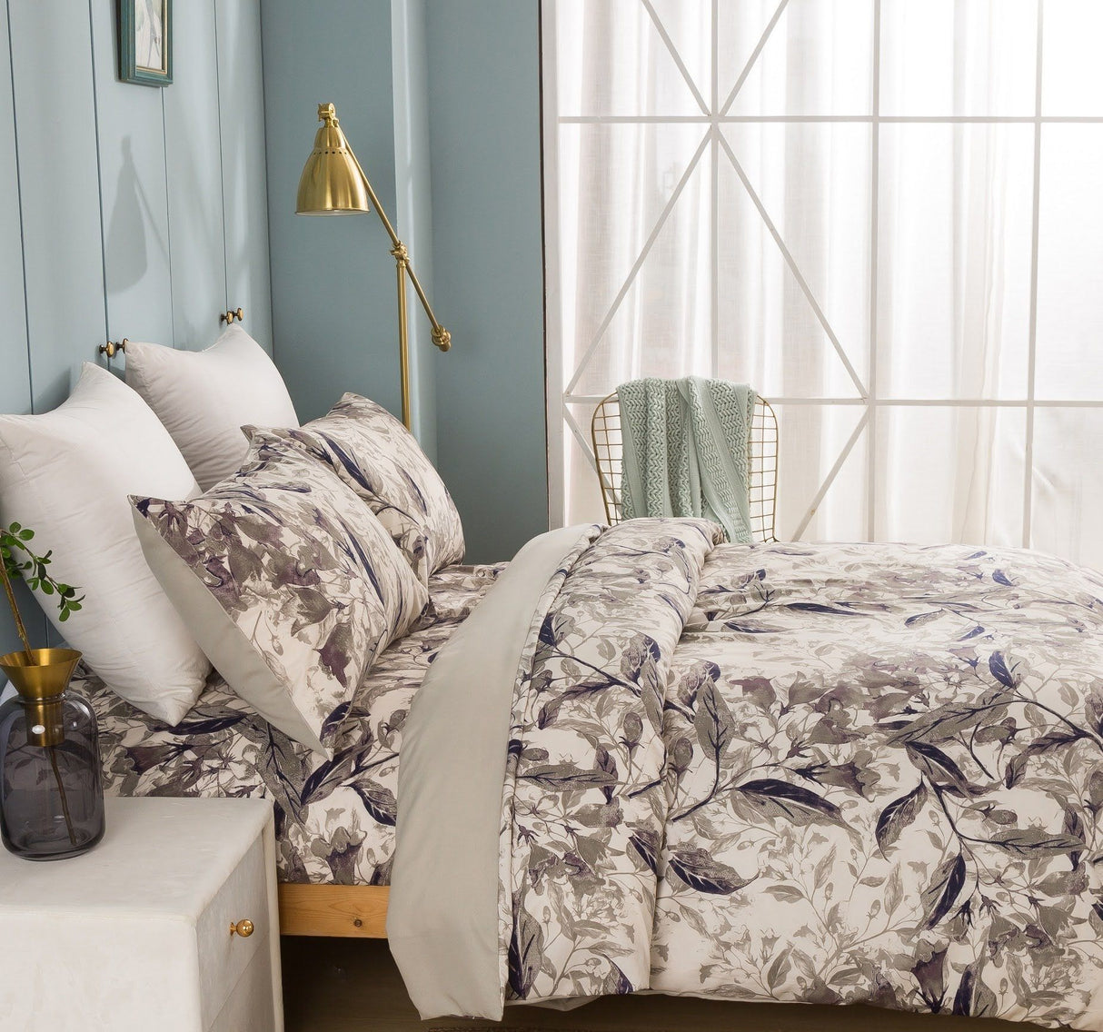 Tache Microfiber Abstract Wispy Leaf Taupe Grey Duvet Cover (JHW-843) from Tache Home Fashion