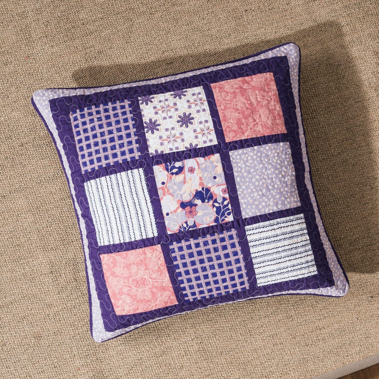 DaDa Bedding Peachy Blossoms Purple Floral Patchwork Euro Pillow Sham Cover, 26" x 26" - Designed in USA (JHW877) from DaDalogy Bedding Collection