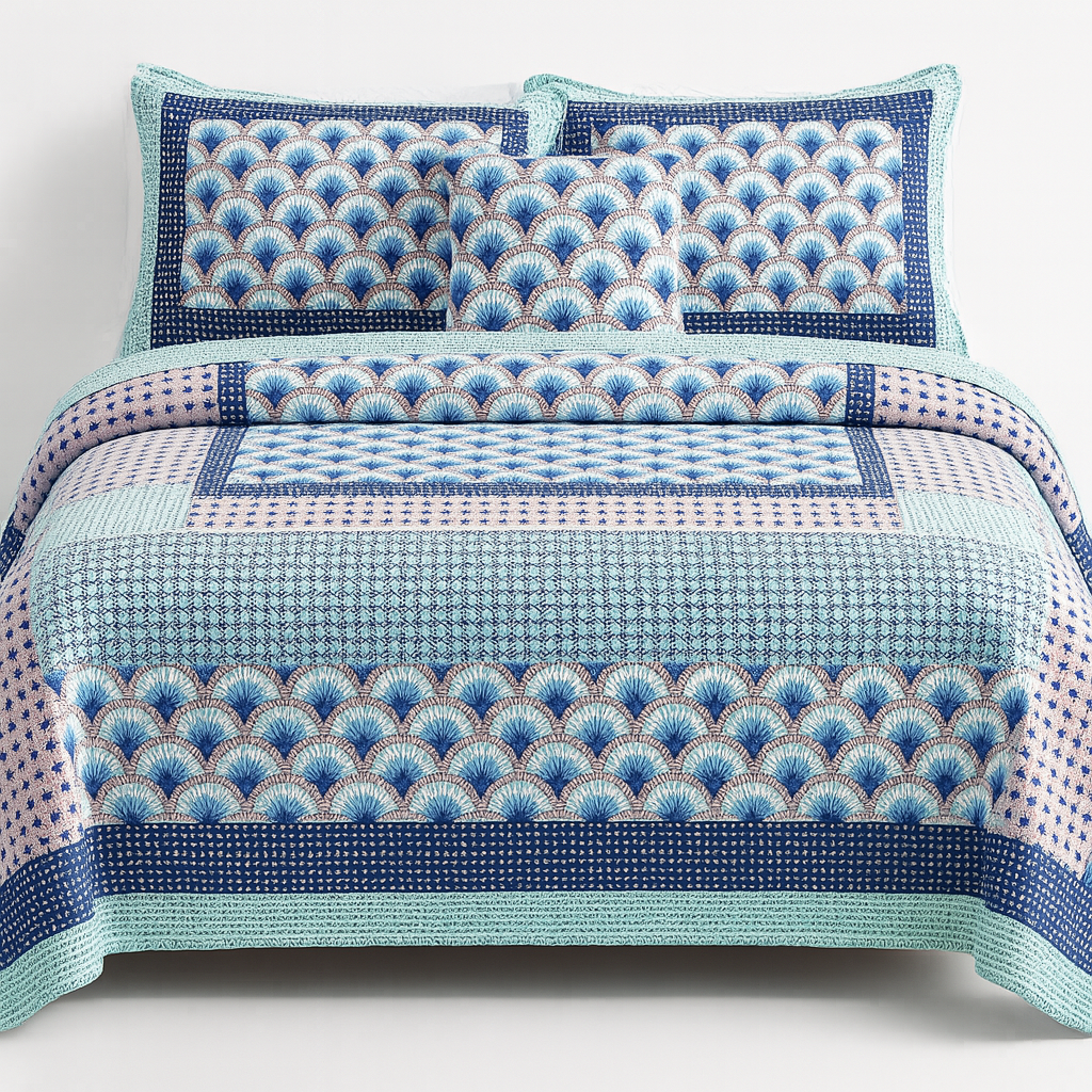 DaDa Bedding Mediterranean Blue Mint Green Patchwork Quilted Bedspread Set (JHW-884) from DaDalogy Bedding Collection