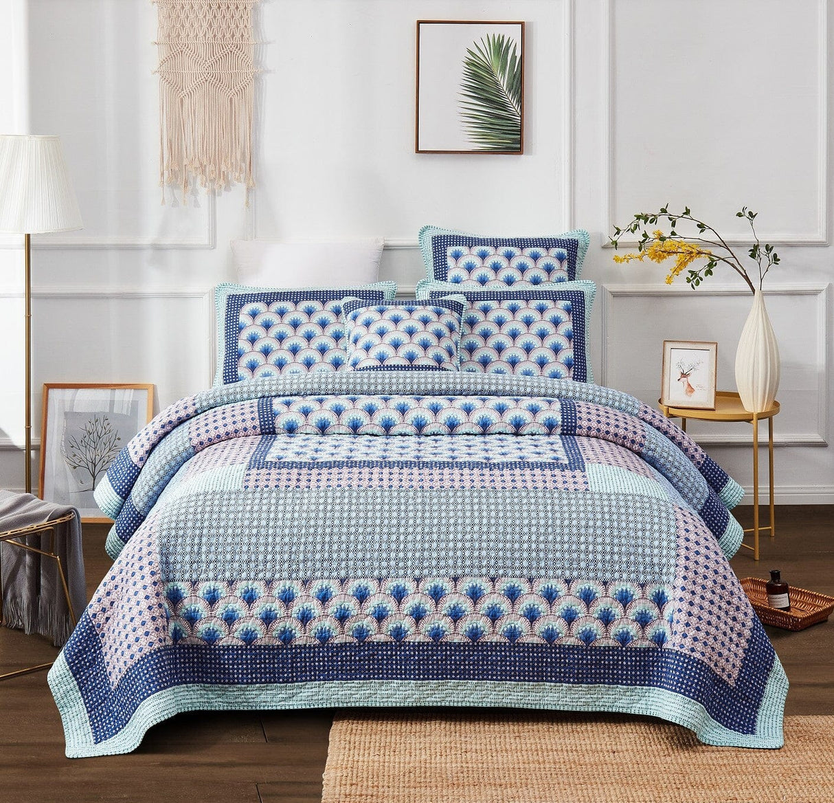 DaDa Bedding Mediterranean Blue Mint Green Patchwork Quilted Bedspread Set (JHW-884) from DaDalogy Bedding Collection
