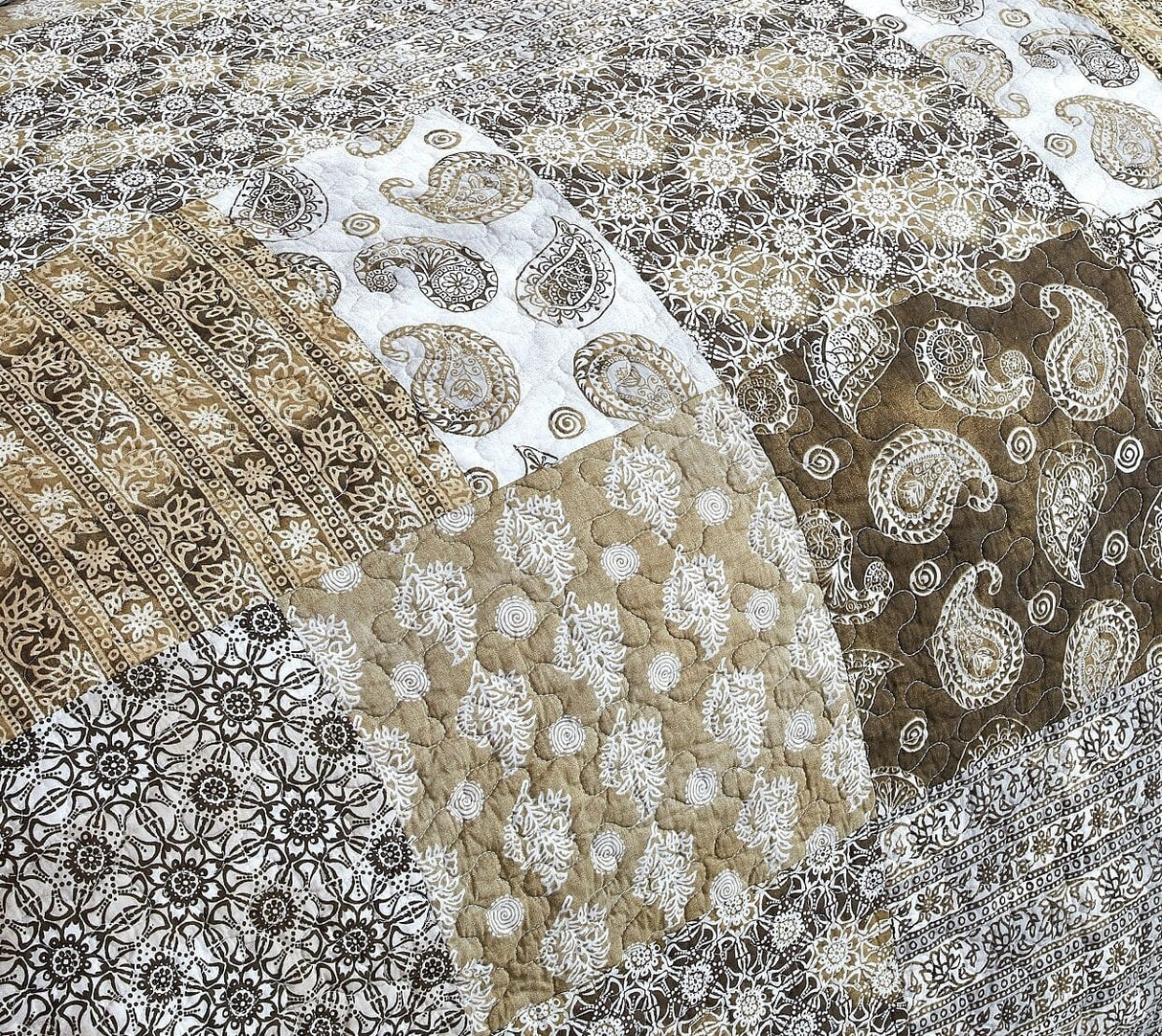 DaDalogy Bedding Bed in a Bag Bundle Set - Bohemian Paisley Dreams Floral Olive Brown Patchwork Bedspread Set (JHW885) from DaDalogy Bedding Collection