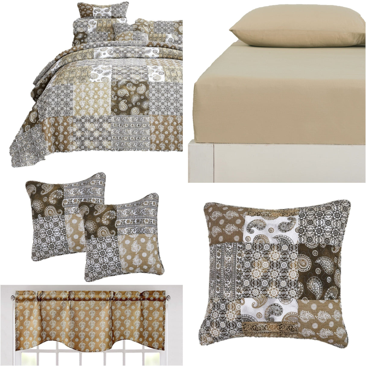 DaDalogy Bedding Bed in a Bag Bundle Set - Bohemian Paisley Dreams Floral Olive Brown Patchwork Bedspread Set (JHW885) from DaDalogy Bedding Collection