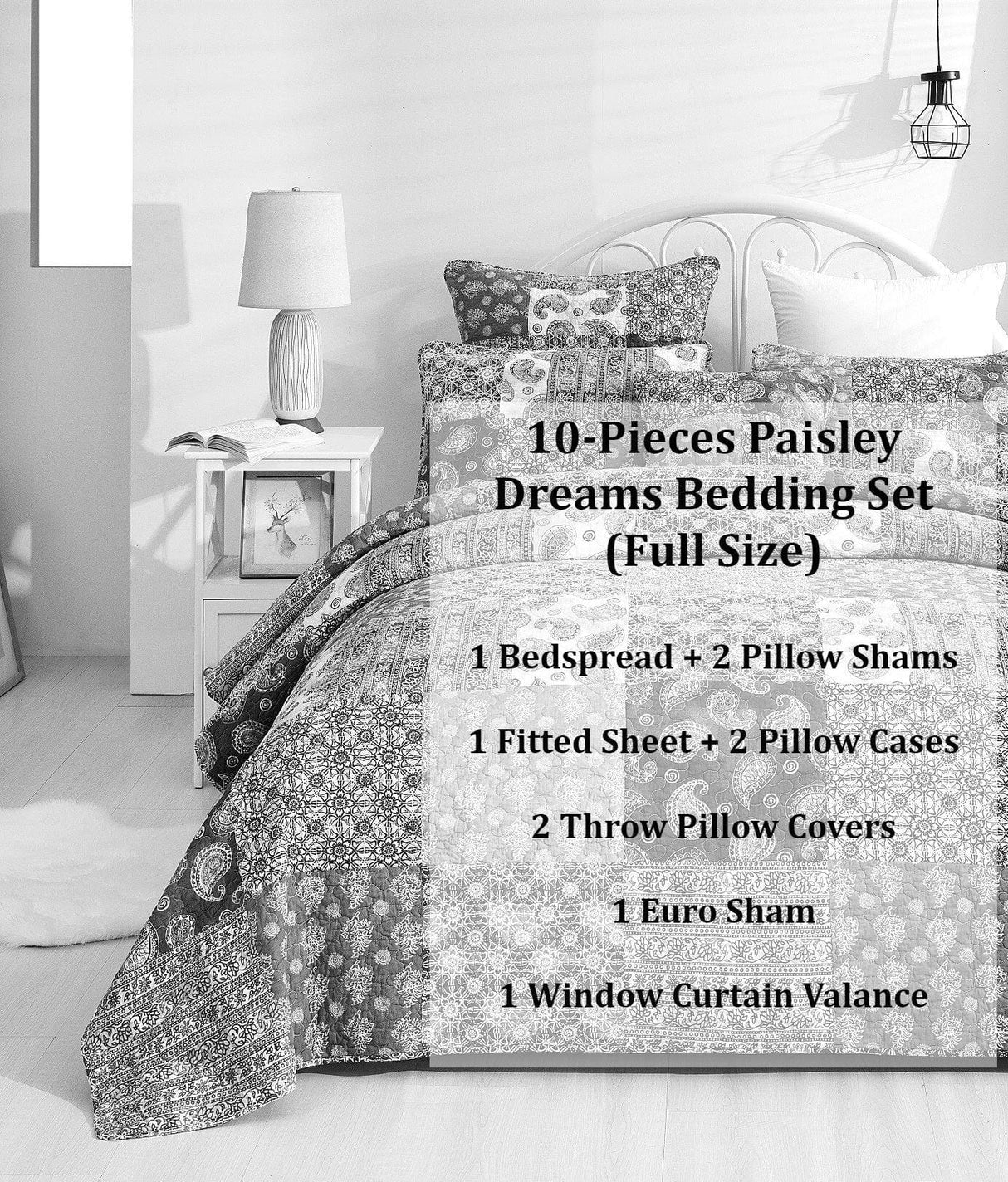 DaDalogy Bedding Bed in a Bag Bundle Set - Bohemian Paisley Dreams Floral Olive Brown Patchwork Bedspread Set (JHW885) from DaDalogy Bedding Collection