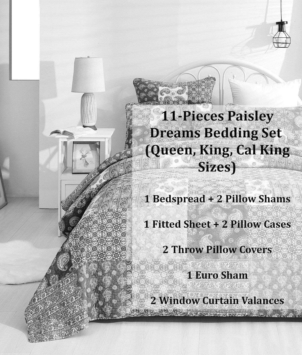 DaDalogy Bedding Bed in a Bag Bundle Set - Bohemian Paisley Dreams Floral Olive Brown Patchwork Bedspread Set (JHW885) from DaDalogy Bedding Collection