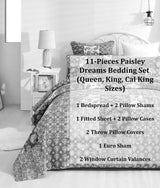 DaDalogy Bedding Bed in a Bag Bundle Set - Bohemian Paisley Dreams Floral Olive Brown Patchwork Bedspread Set (JHW885) from DaDalogy Bedding Collection