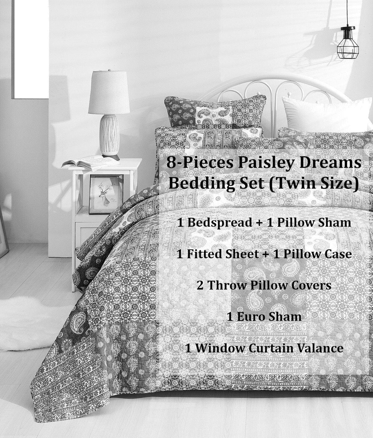 DaDalogy Bedding Bed in a Bag Bundle Set - Bohemian Paisley Dreams Floral Olive Brown Patchwork Bedspread Set (JHW885) from DaDalogy Bedding Collection