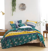 DaDa Bedding Bohemian Patchwork Bed of Wild Flowers Floral Gardenia Green Bedspread Set (JHW-886) from DaDalogy Bedding Collection
