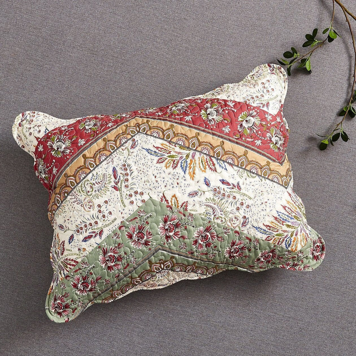 DaDa Bedding Rustic Bohemian Cranberry Sage Chevron Floral Bedspread Set (JHW-924) from DaDalogy Bedding Collection