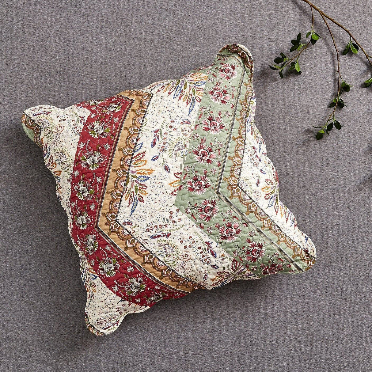 DaDa Bedding Bohemian Cranberry Sage Chevron Floral Euro Pillow Sham Cover, 26" x 26" (JHW924) from DaDalogy Bedding Collection