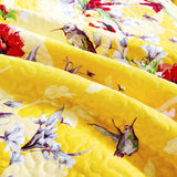 DaDa Bedding Bed in a Bag Bundle Set - Radiant Sunshine Yellow Hummingbirds Floral Bedding Set (JHW-925) from DaDalogy Bedding Collection
