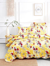 DaDa Bedding Radiant Sunshine Yellow Hummingbirds Floral Scalloped Bedspread Set (JHW-925) from DaDalogy Bedding Collection