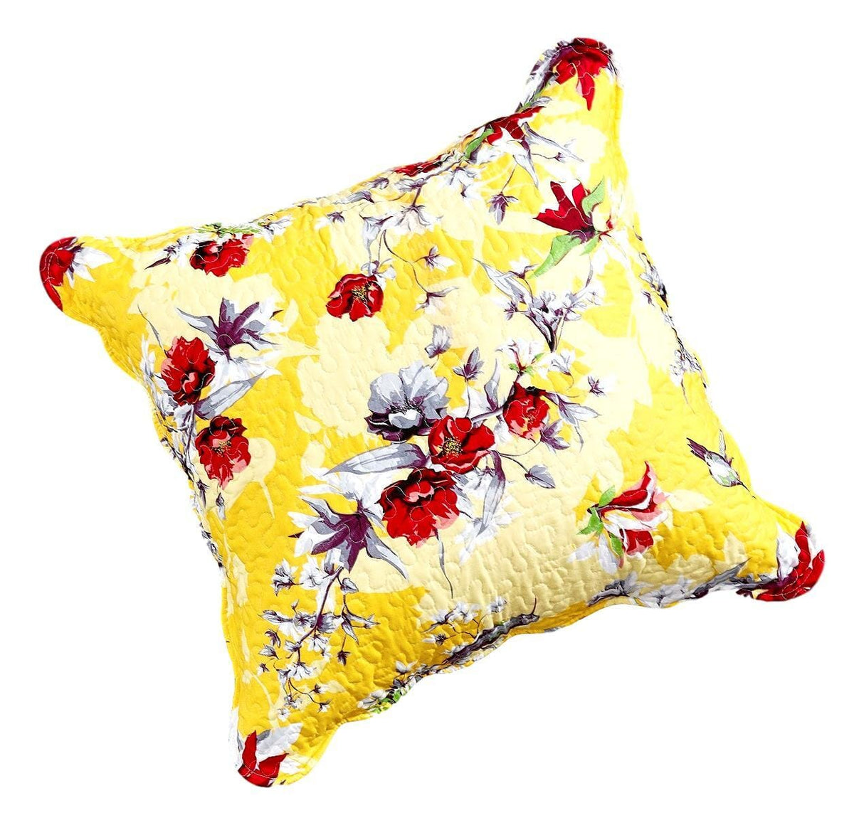 DaDa Bedding Sunshine Yellow Hummingbirds Floral Scalloped Euro Pillow Sham Cover, 26" x 26" (JHW925) from DaDalogy Bedding Collection