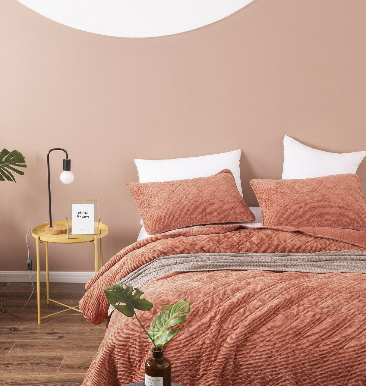 DaDalogy Bedding Terracotta Coral Brick Orange Soft Velour Corduroy Bedspread Set (JHW952) from DaDalogy Bedding Collection