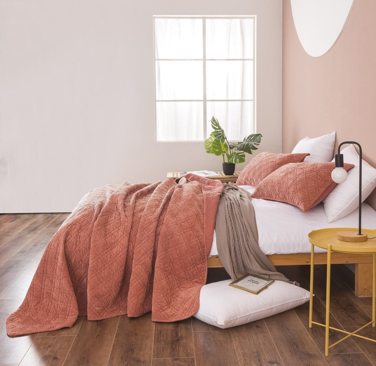 DaDalogy Bedding Terracotta Coral Brick Orange Soft Velour Corduroy Bedspread Set (JHW952) from DaDalogy Bedding Collection