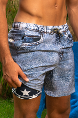 The Jacksonville Jort | Denim USA Ball Hammock® Pouch 8" Swim Trunks from Shinesty