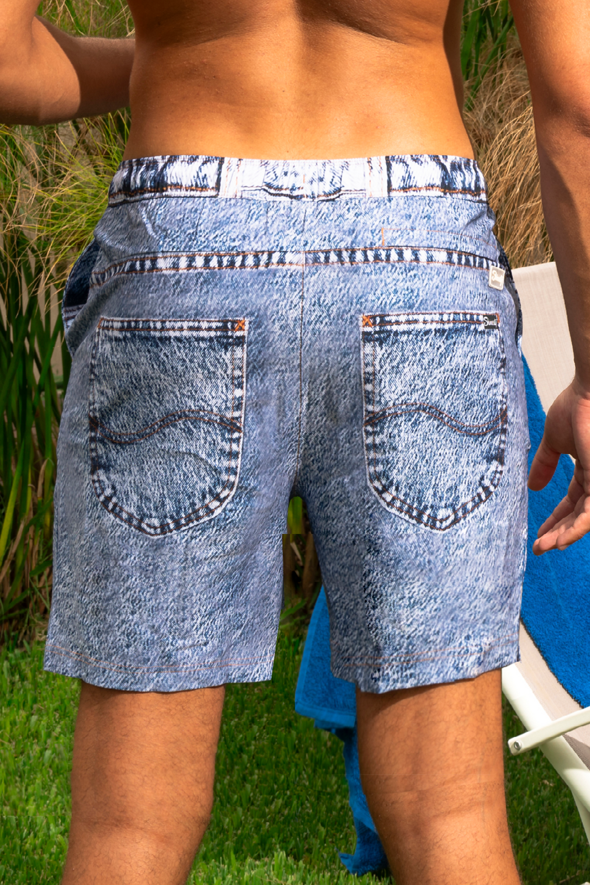 The Jacksonville Jort | Denim USA Ball Hammock® Pouch 8" Swim Trunks from Shinesty
