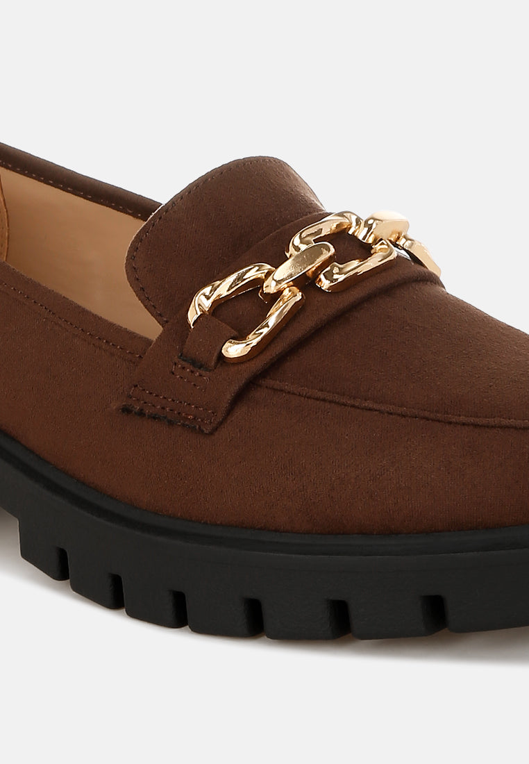 Jacop Micro Suede Metal Chain Link Loafers from London Rag International