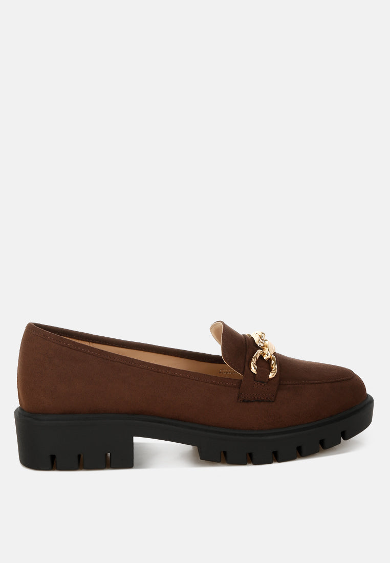 Jacop Micro Suede Metal Chain Link Loafers from London Rag International