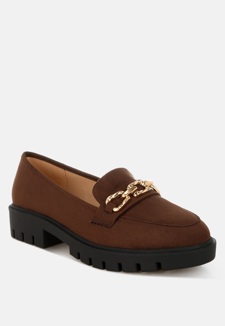 Jacop Micro Suede Metal Chain Link Loafers from London Rag International