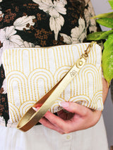 Josephine Embroidered Gold and White Wristlet Purse from Ash & Rose