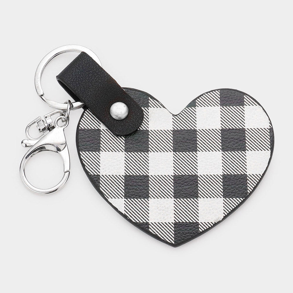 Buffalo Check Patterned Faux Leather Heart Keychain from Madeline Love