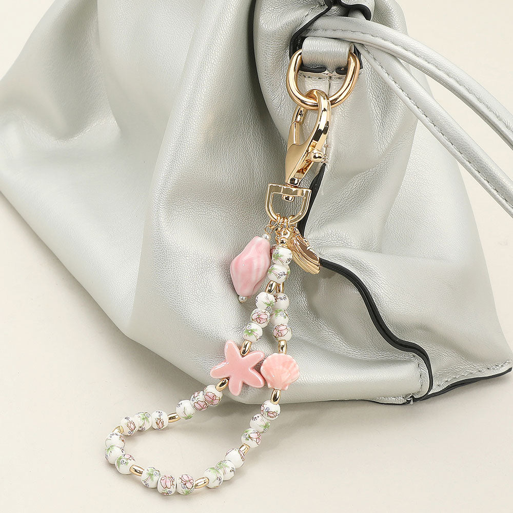Ceramic Starfish Seashell Floral Ball Beaded Keychain / Bag Charm from Madeline Love