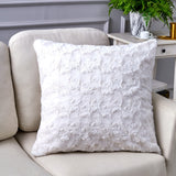 DaDa Bedding Luxury White Roses Swirls Faux Fur Euro Cushion Throw Pillow Cover (K11) from DaDalogy Bedding Collection