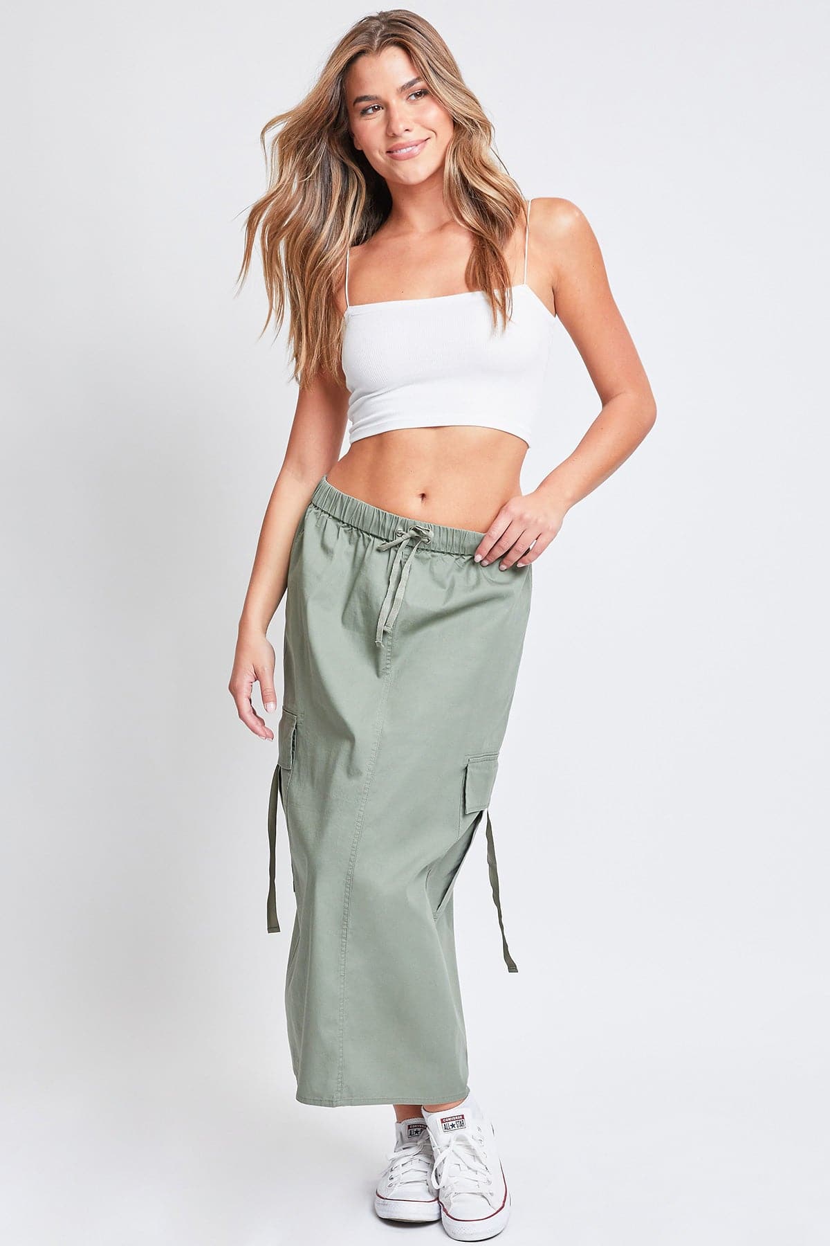 Women’s Poplin Maxi Drawcord Cargo Skirt From YMI JEANS