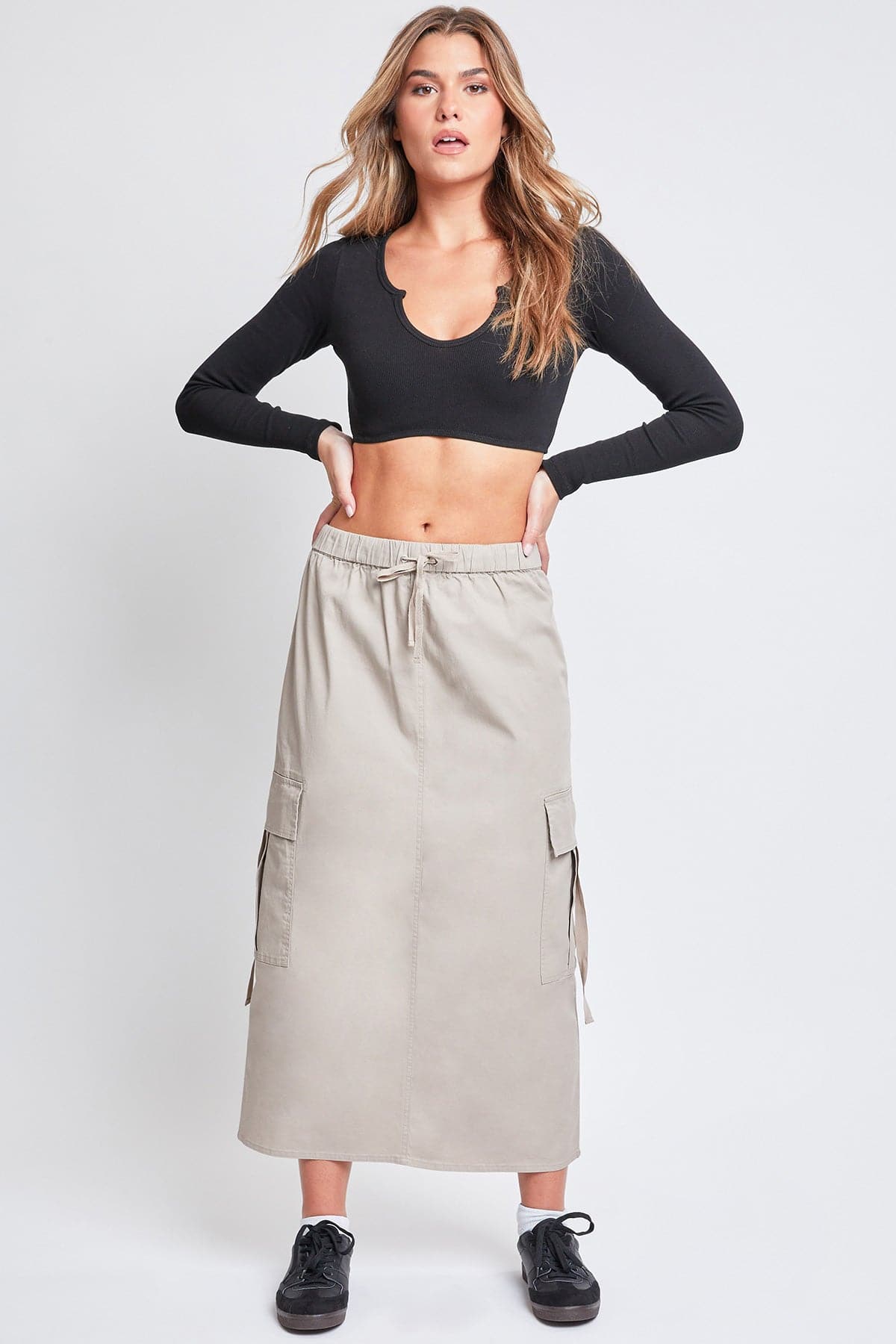 Women’s Poplin Maxi Drawcord Cargo Skirt From YMI JEANS