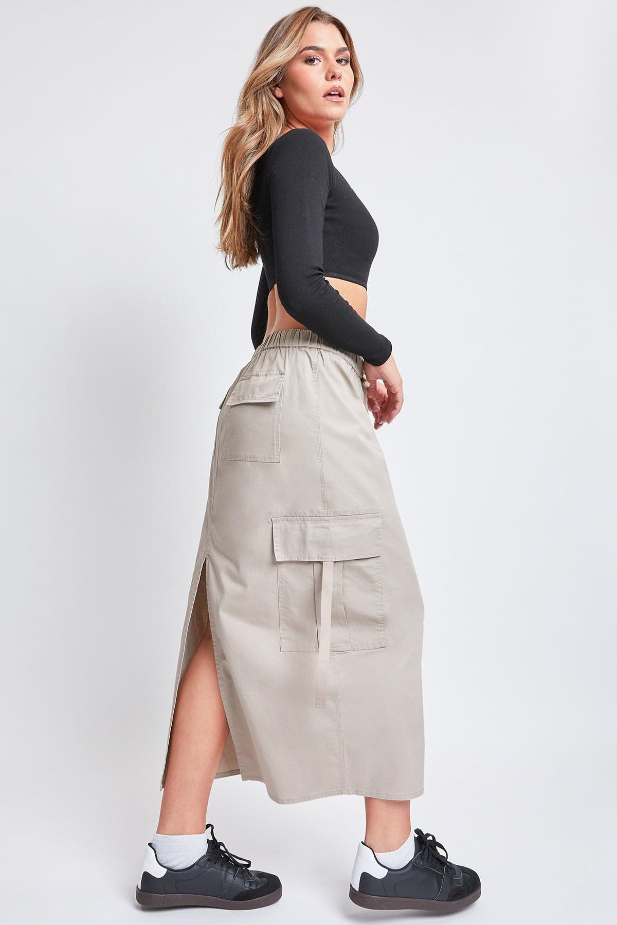 Women’s Poplin Maxi Drawcord Cargo Skirt From YMI JEANS