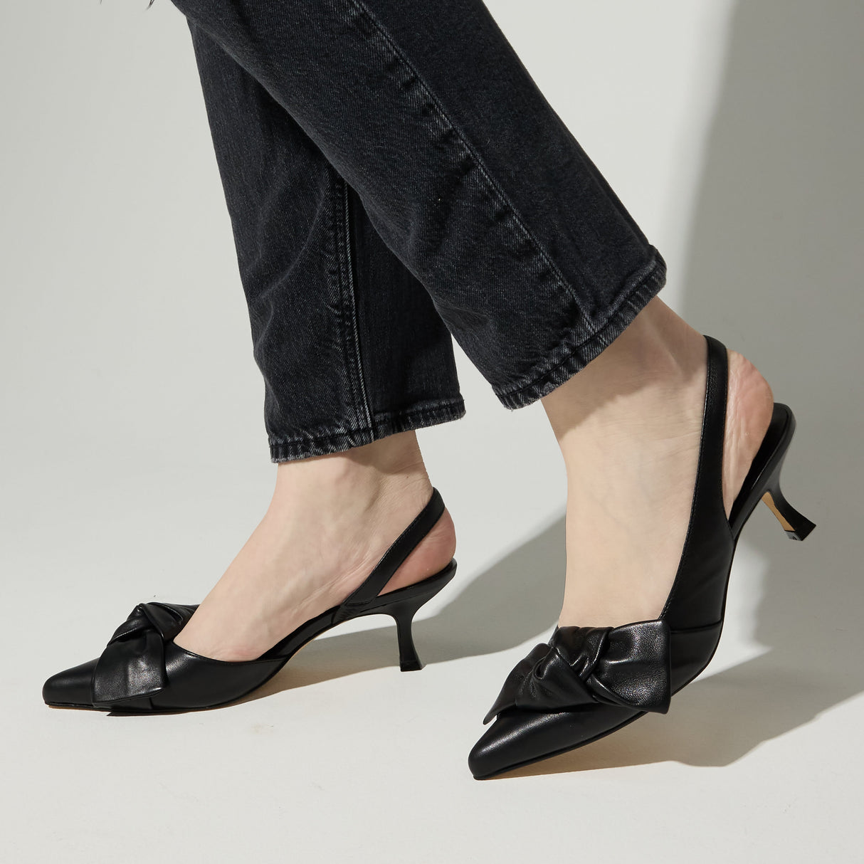 Kaleigh Bow Heel in Black Leather from Yosi Samra