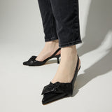 Kaleigh Bow Heel in Black Leather from Yosi Samra