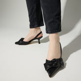 Kaleigh Bow Heel in Black Leather from Yosi Samra