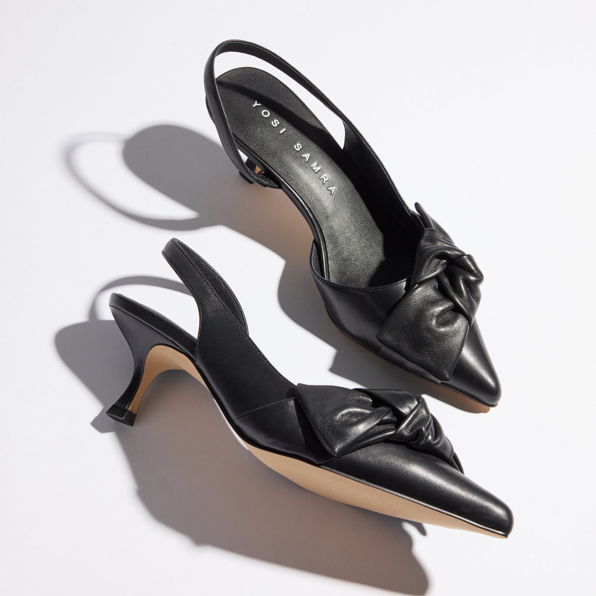 Kaleigh Bow Heel in Black Leather from Yosi Samra