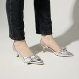 Kaleigh Bow Heel in Silver Leather from Yosi Samra
