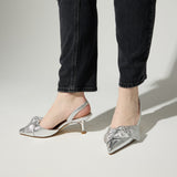 Kaleigh Bow Heel in Silver Leather from Yosi Samra