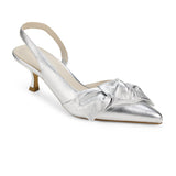 Kaleigh Bow Heel in Silver Leather from Yosi Samra