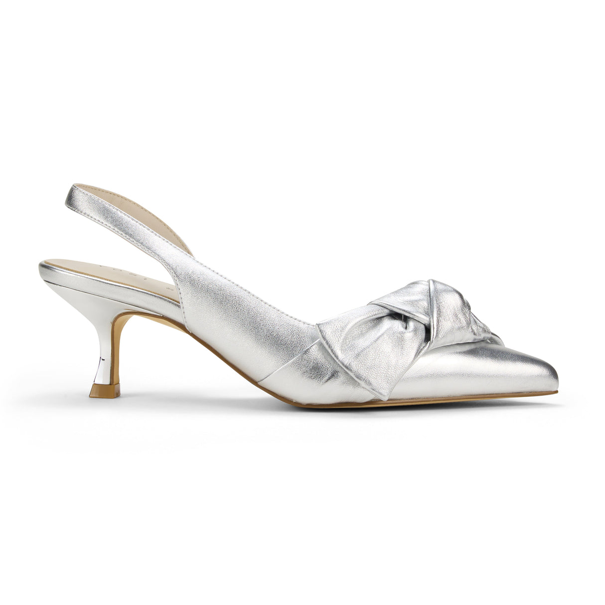 Kaleigh Bow Heel in Silver Leather from Yosi Samra