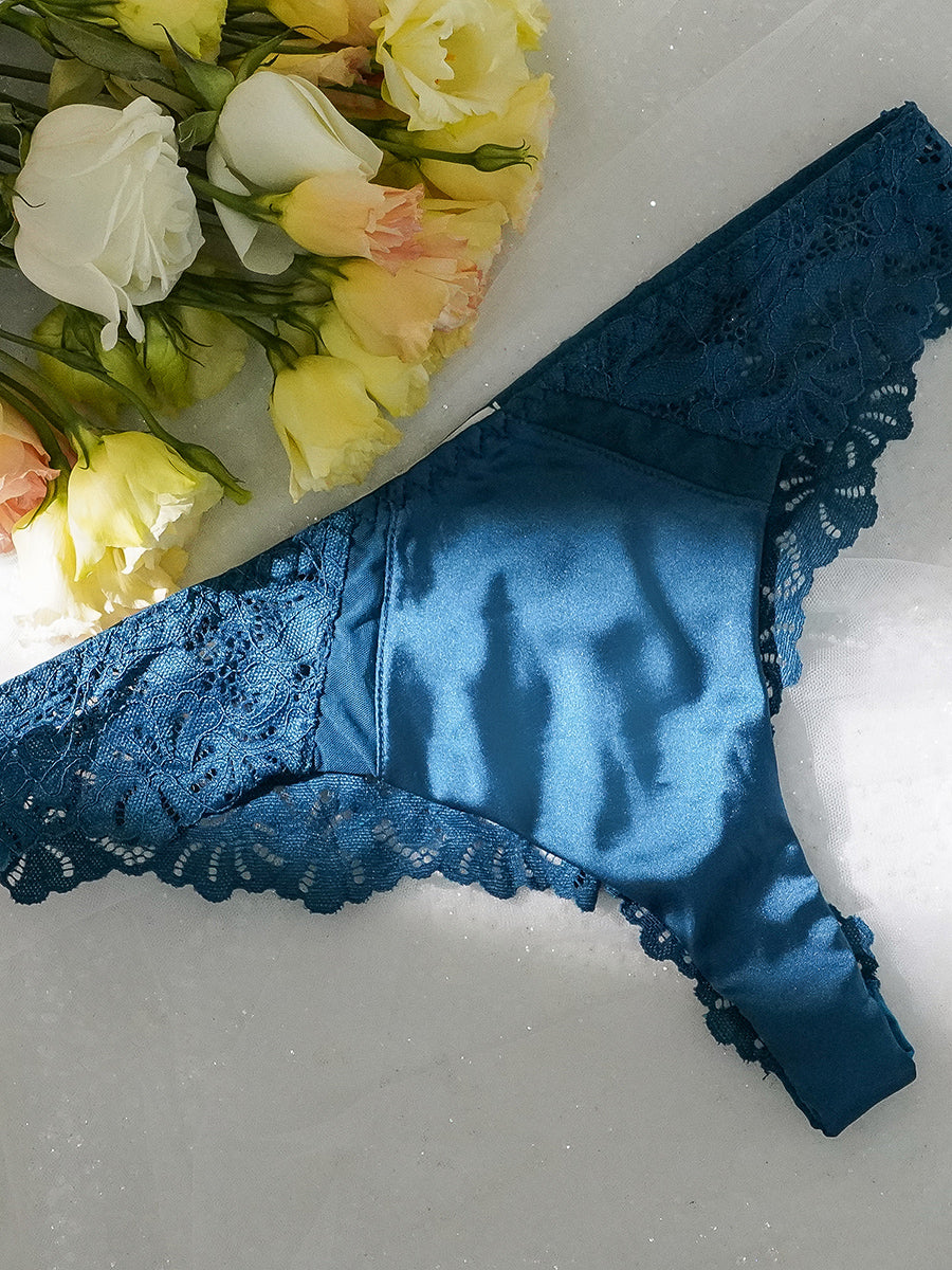 Blue  Lace Satin Mesh Push-Up Sexy Lingerie Set From Hello.LA.Girl