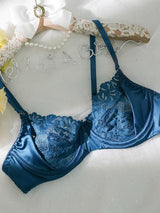 Blue  Lace Satin Mesh Push-Up Sexy Lingerie Set From Hello.LA.Girl