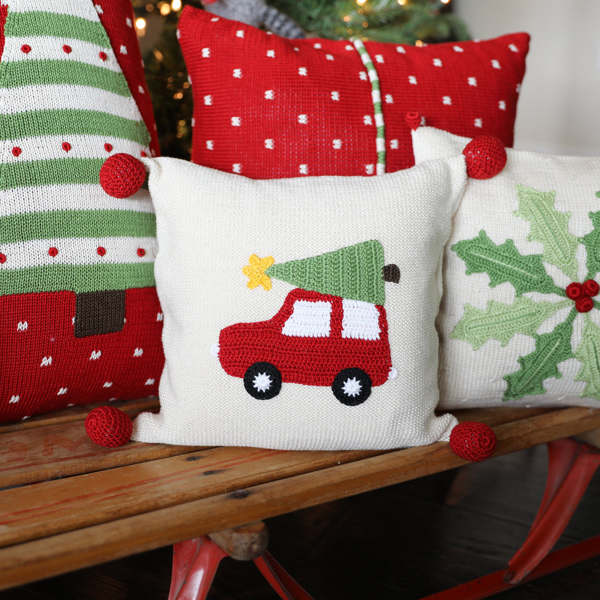Car with Christmas Tree 10" Pillow from Melange Collection