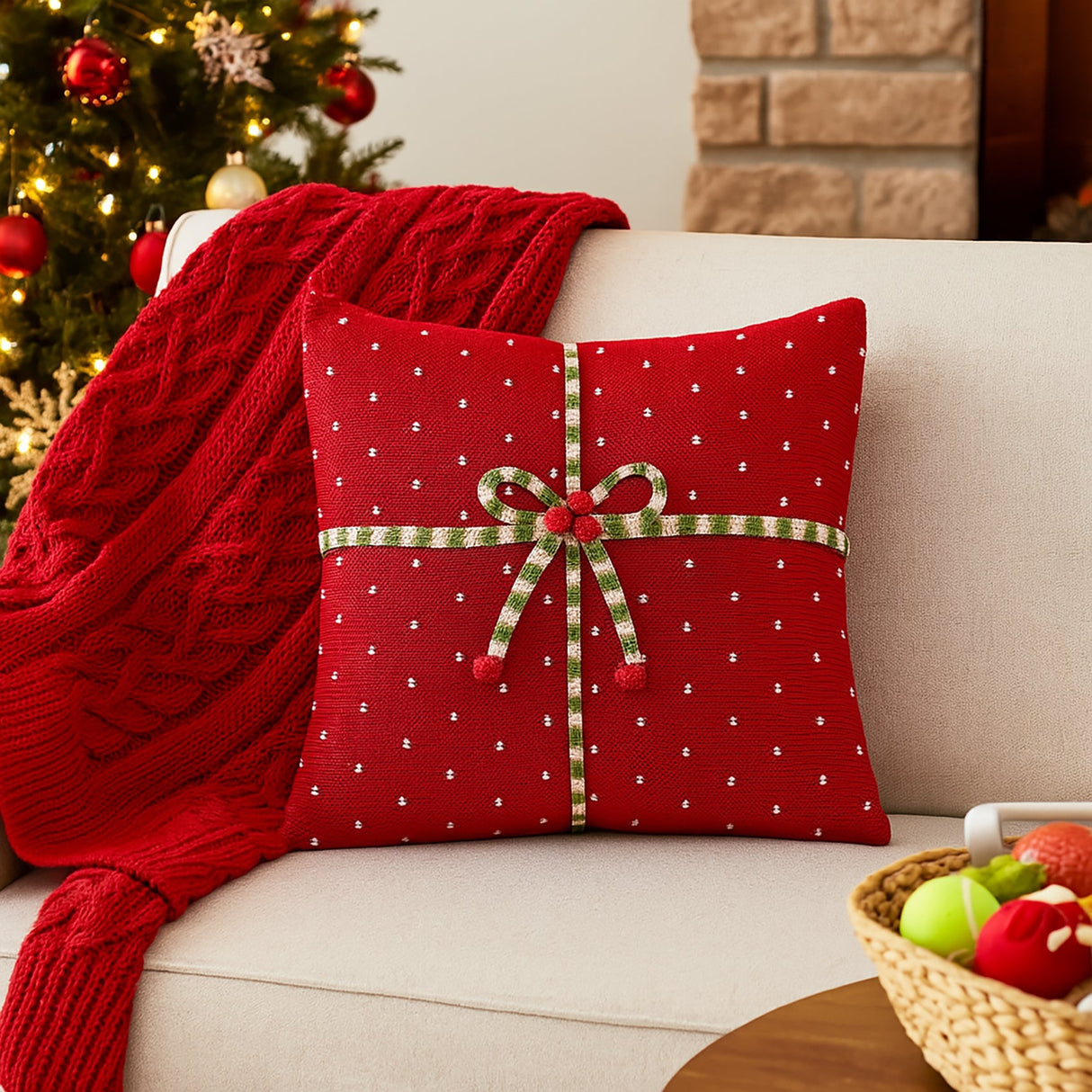 Gift 14" Pillow, Red from Melange Collection