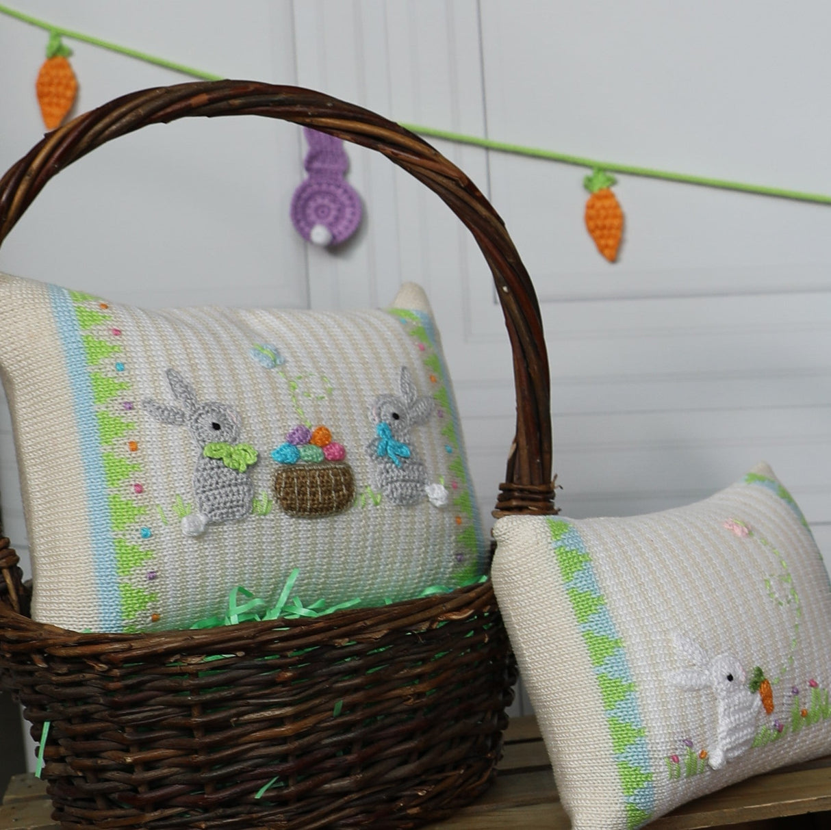 Easter Basket Bunny 8x11" Pillow, Ecru from Melange Collection
