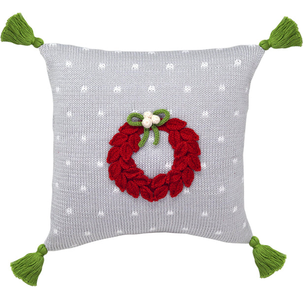10" Red Wreath Pillow, Grey from Melange Collection