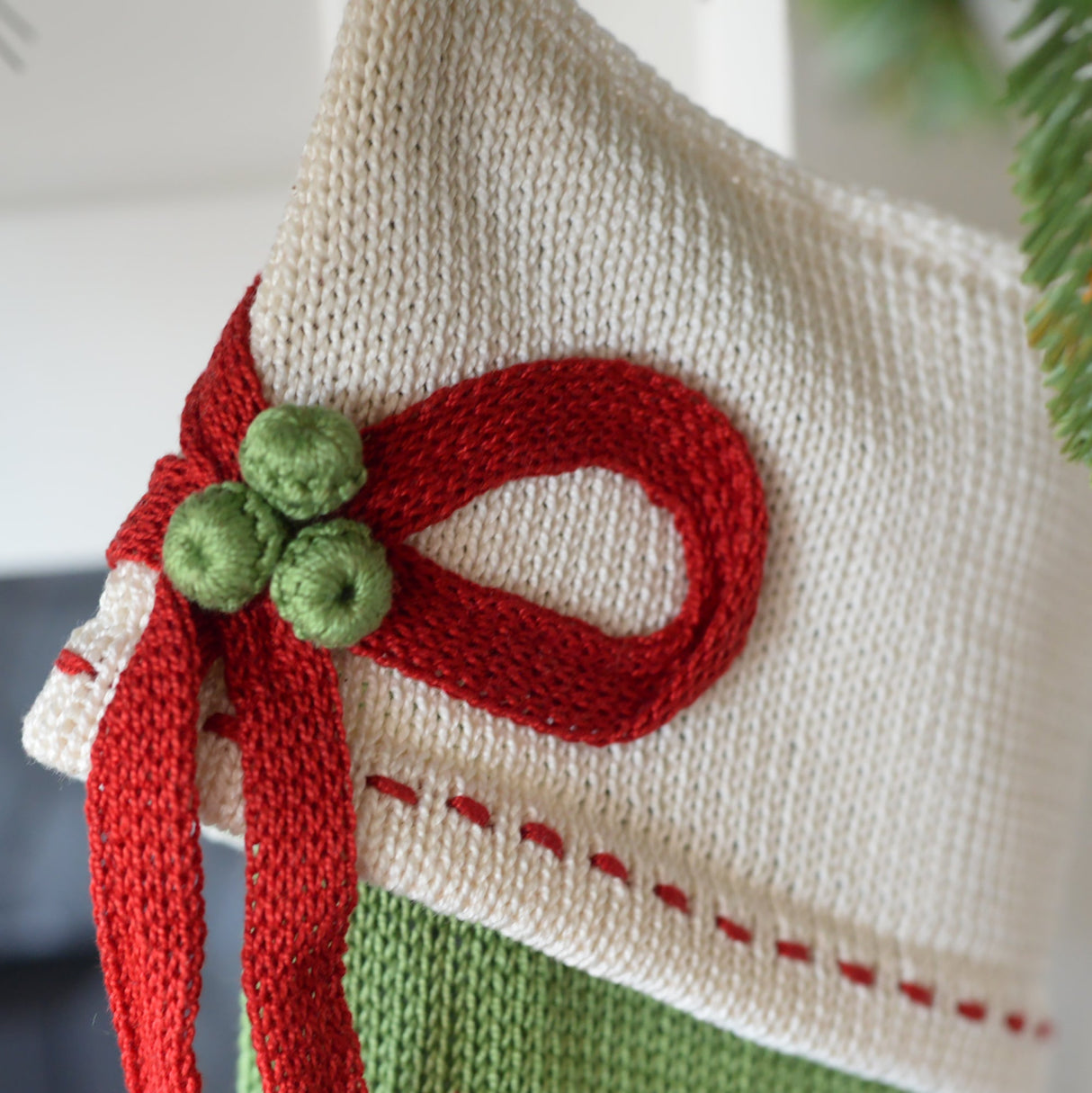 Green Stripe Stocking with Bow from Melange Collection